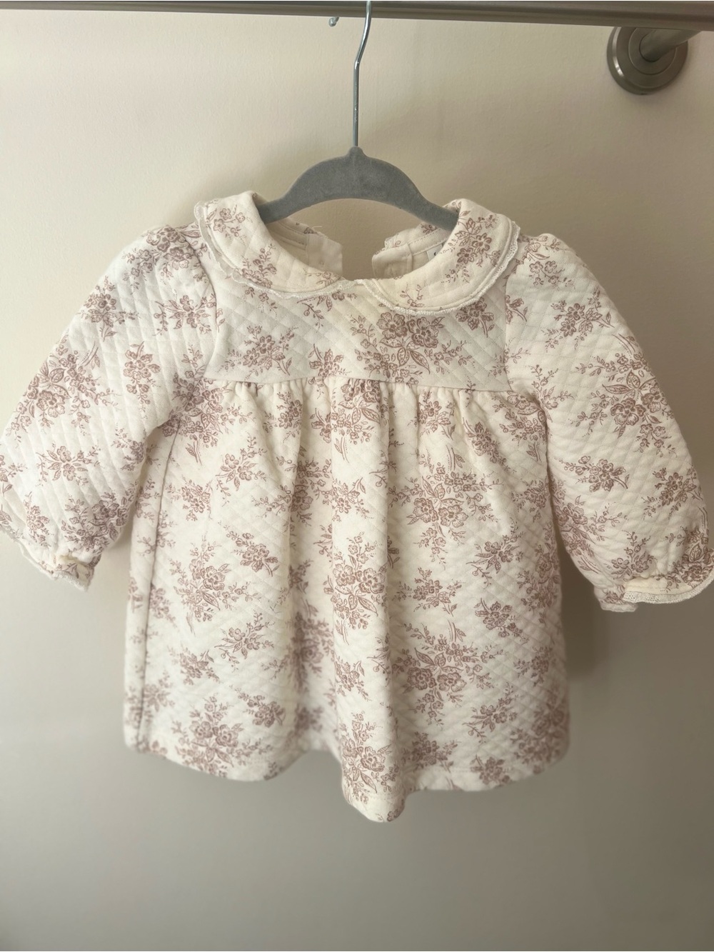 Janie and Jack Cream Quilted Floral Dress Top with Tan Floral Print